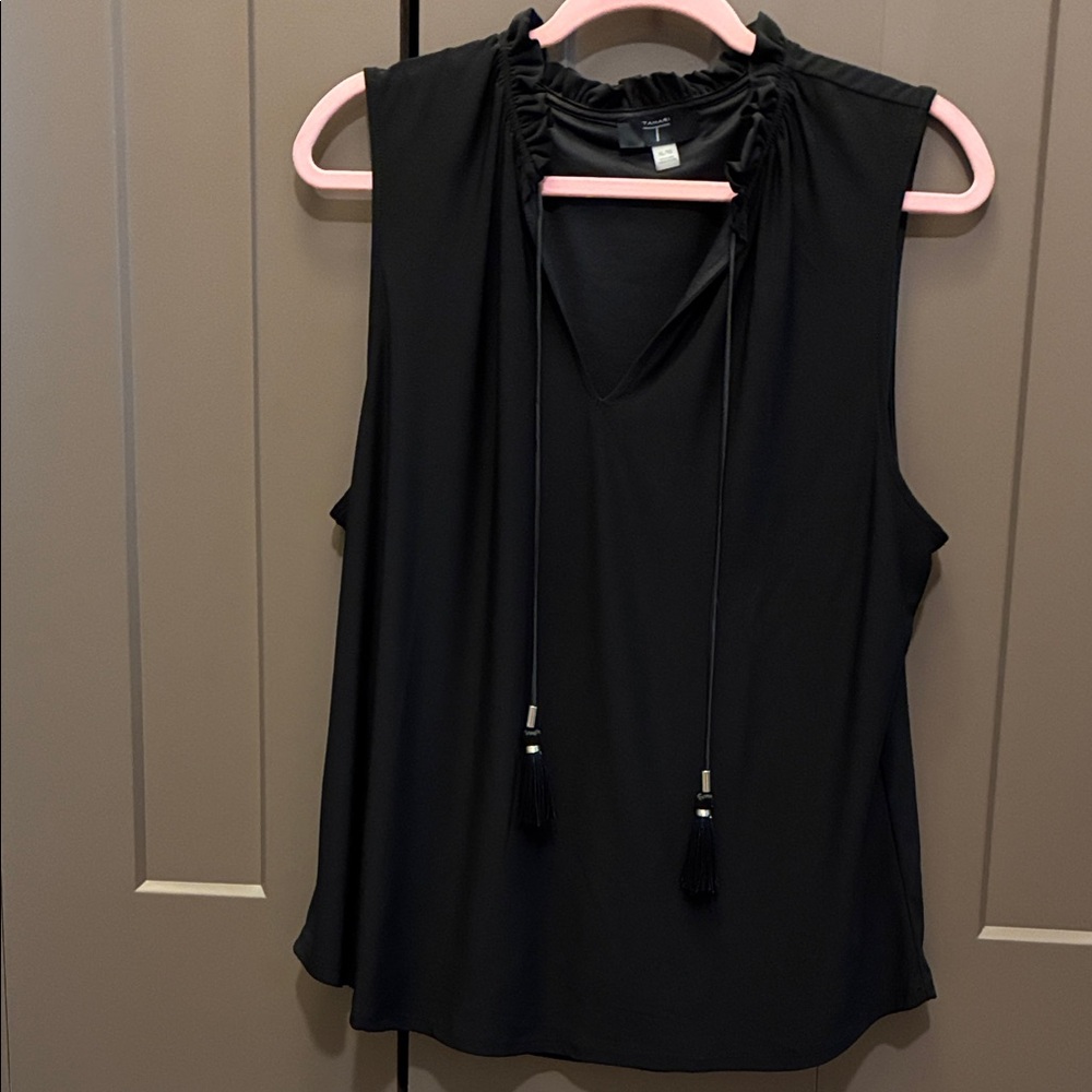 Tahari Black Sleeveless Blouse with Tassel Tie
